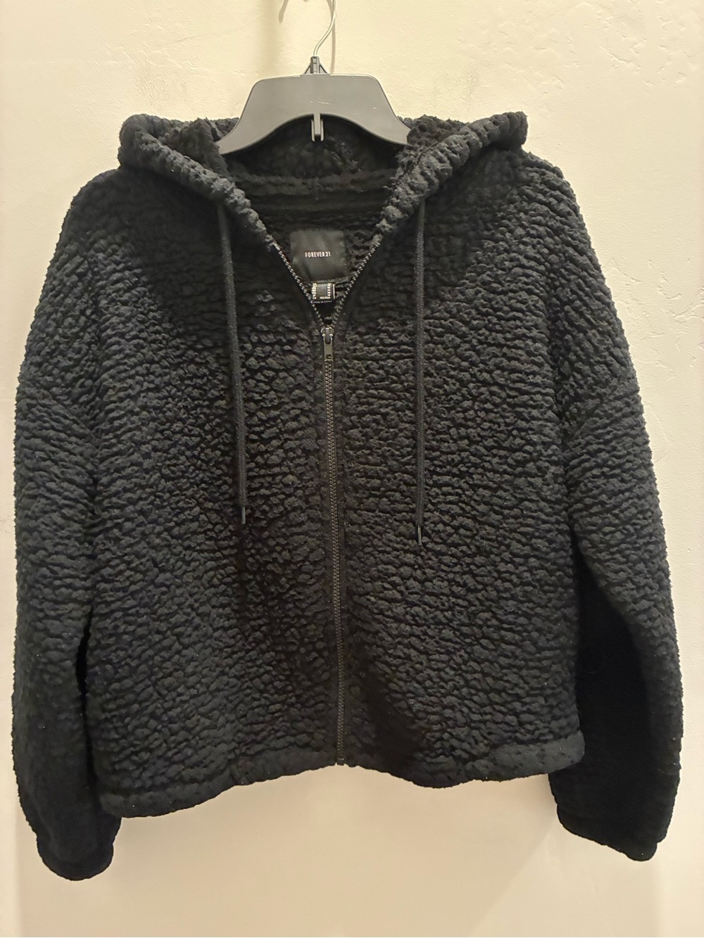 Forever 21 Black Sherpa Zip Hoodie Jacket - Men
